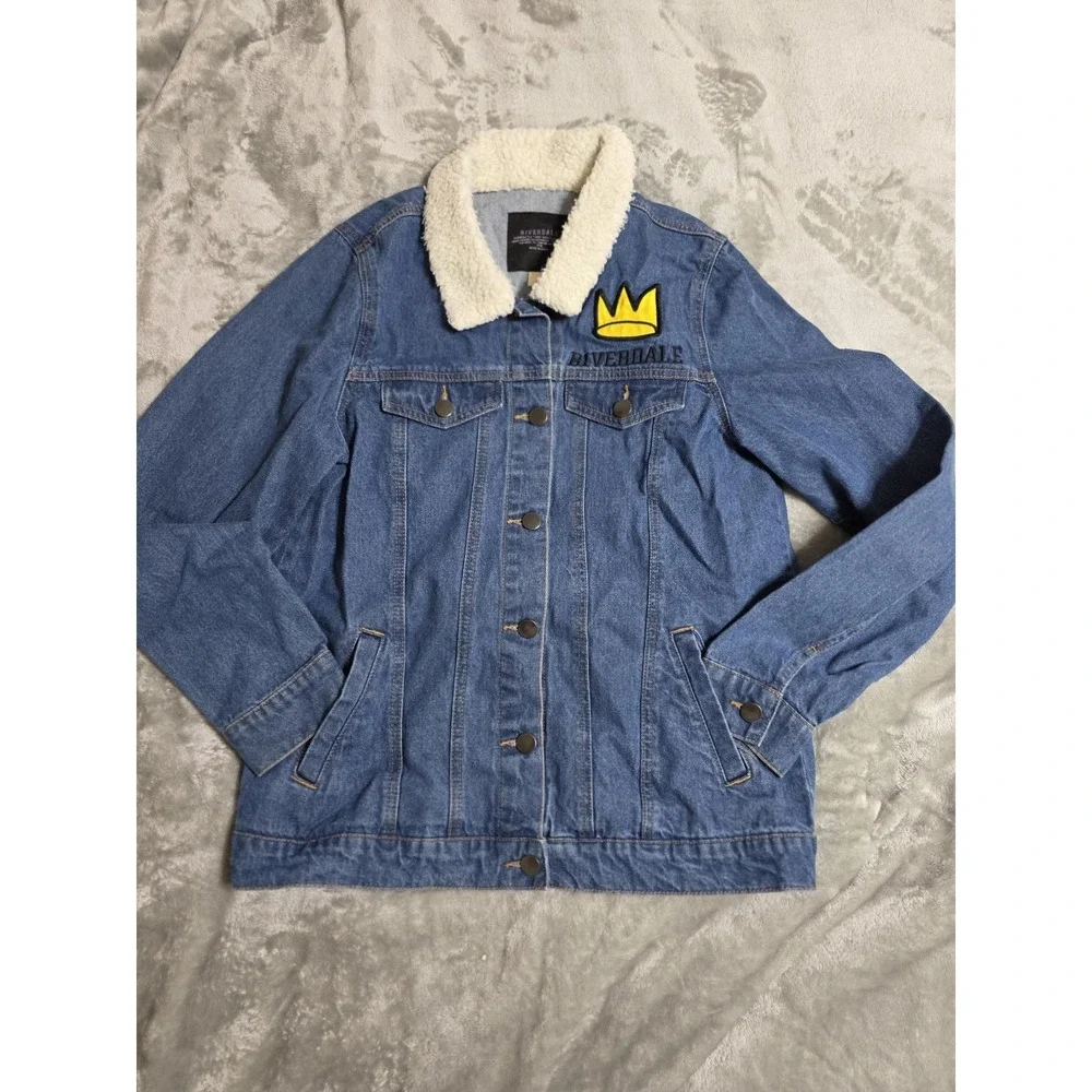 Riverdale Jacket Mens Medium Blue Denim Sherpa Collar Jughead Jones Crown Logo